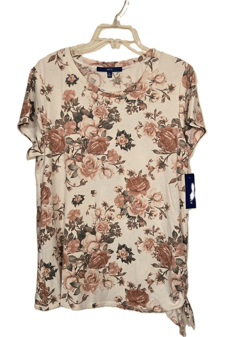 NWT 🩷 Apt. 9 Cream Floral Side Tie Knit Blouse Top Women's XL